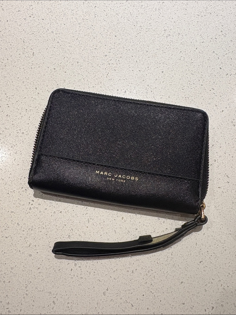 Marc Jacobs Black Saffiano Zip Wristlet Wallet